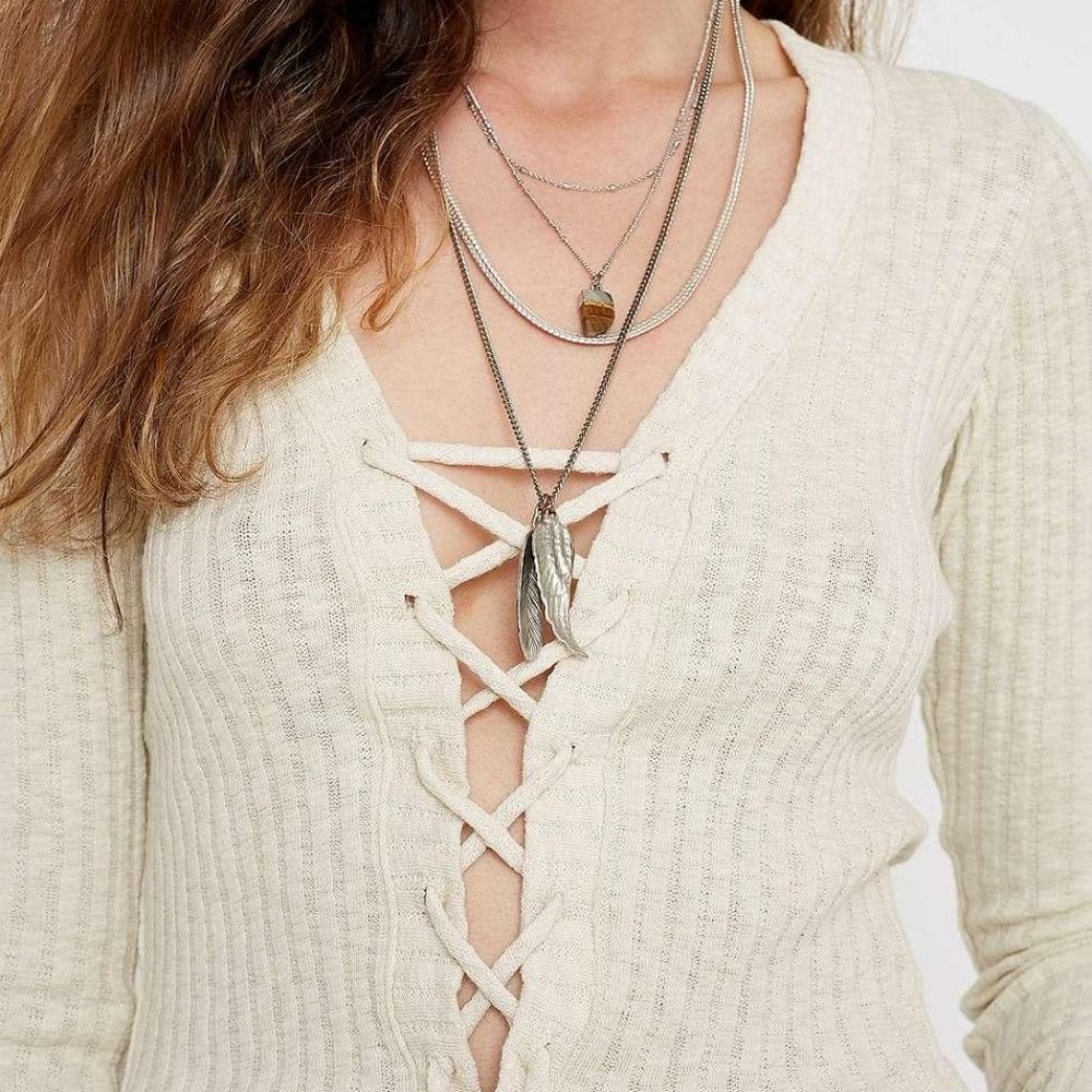 UO Lattice Tie-Front Long-Sleeve Top